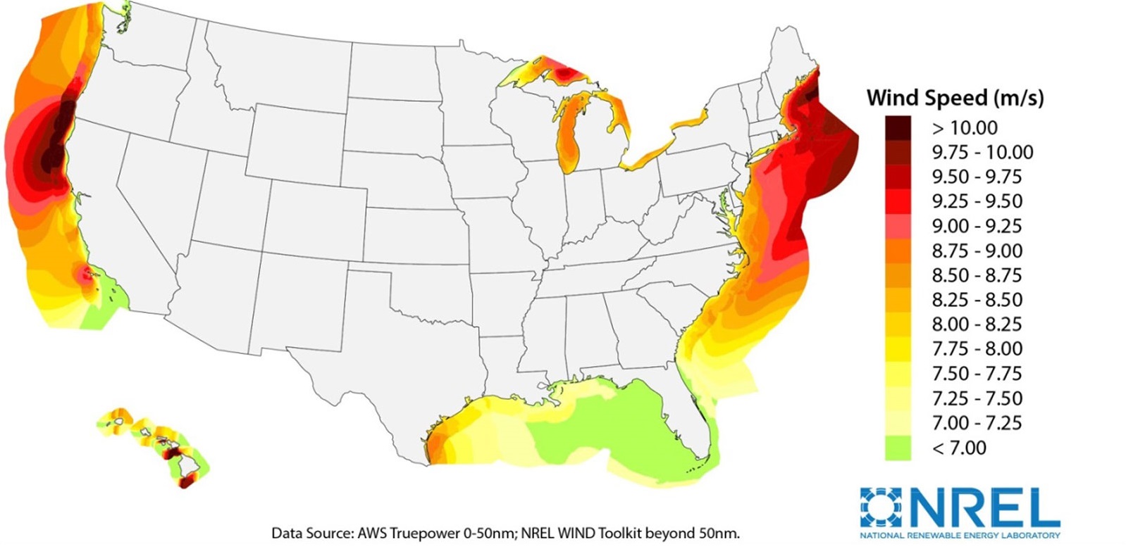 A map indicating high wind speeds off the coast of Maine