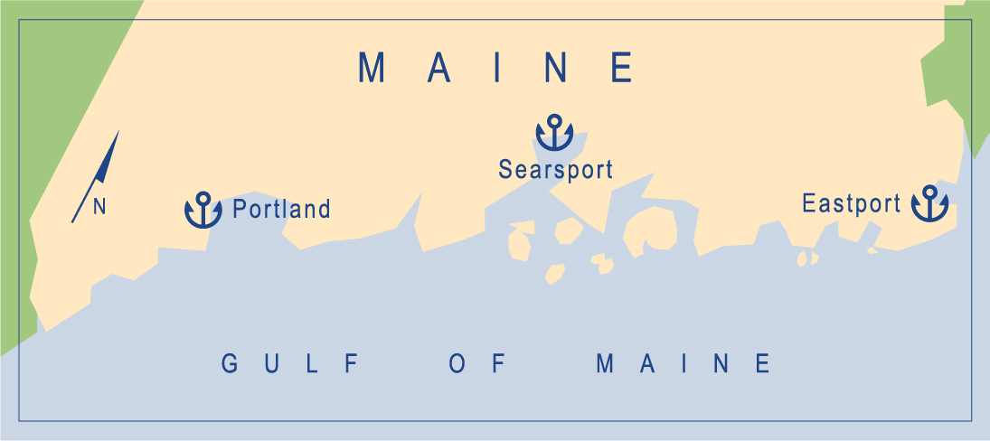 a map of Maine's ports